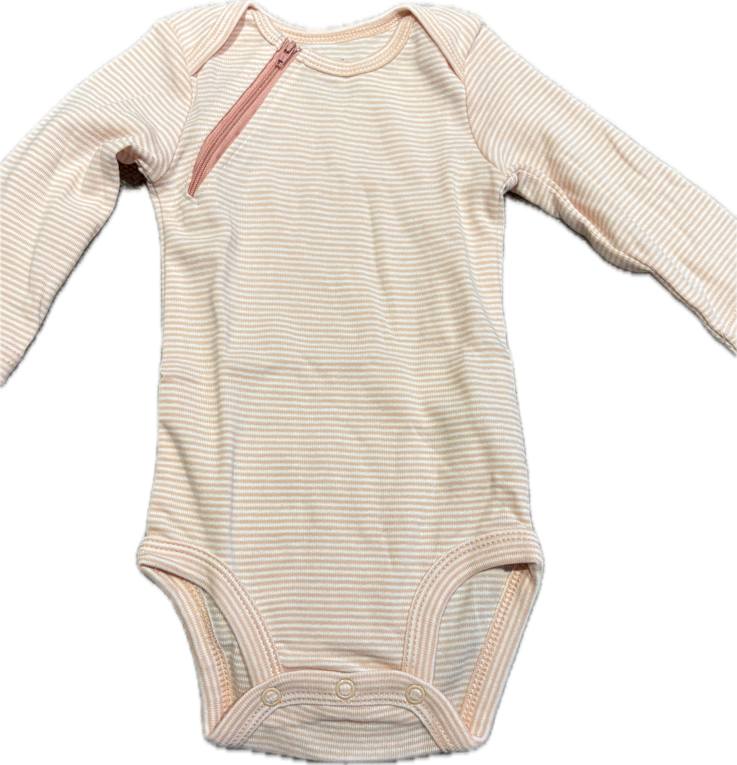 RIGHT ZIPPER Pink Stripe Long Sleeve Onesie