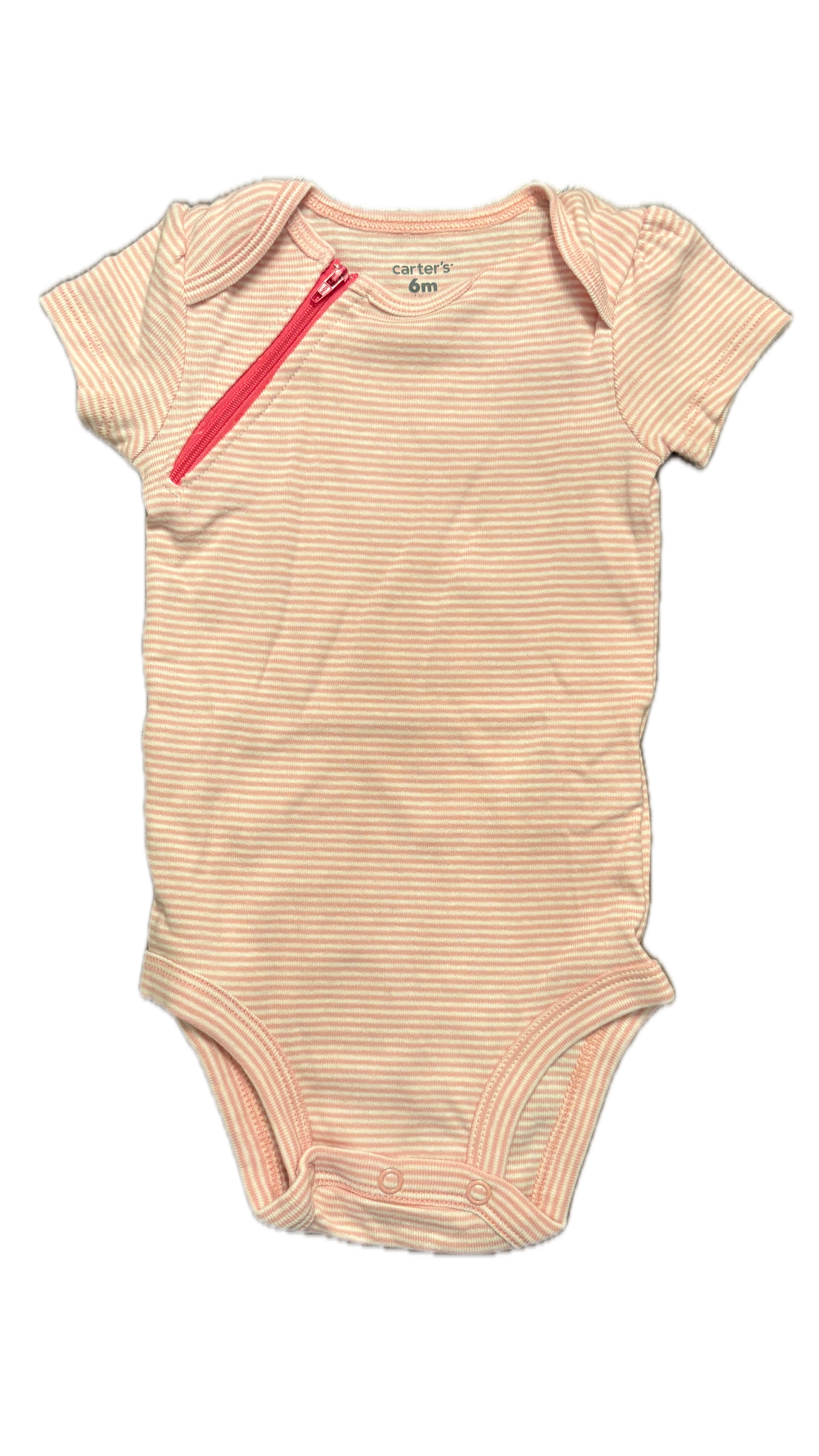 RIGHT ZIPPER Pink Stripe Short Sleeve Onesie