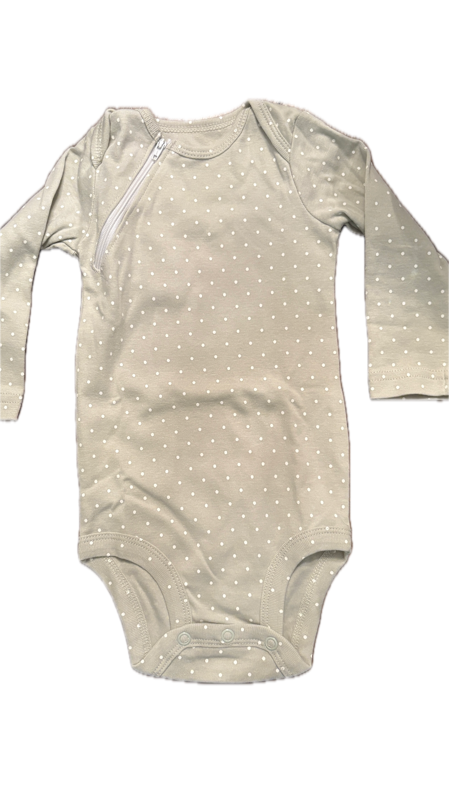 RIGHT ZIPPER Green Polka Dot Onesie