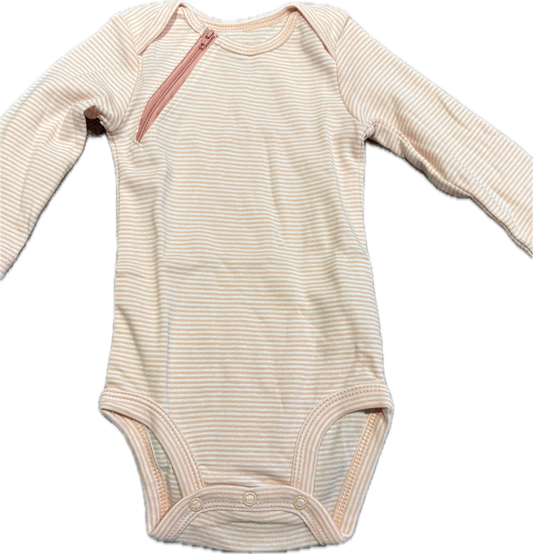 RIGHT ZIPPER Pink Stripe Long Sleeve Onesie