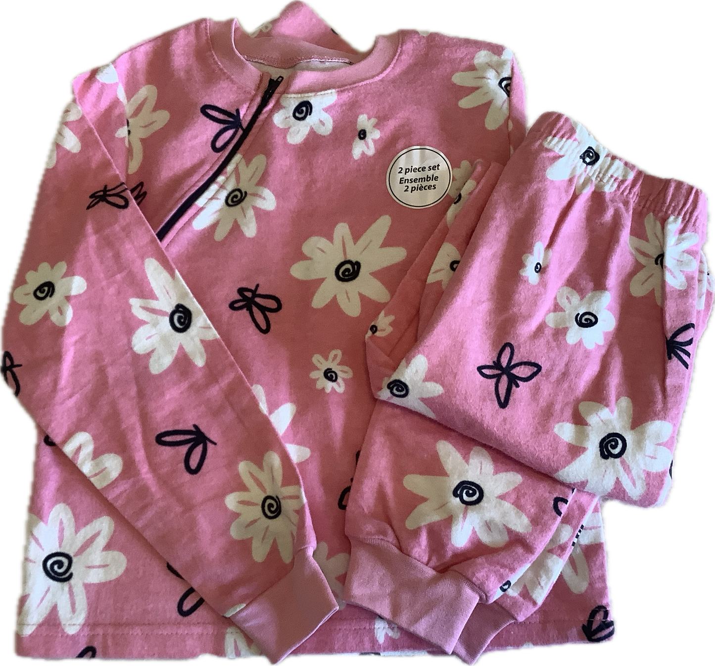 RIGHT ZIPPER Flannel Pink Flower PJ’s Size 6