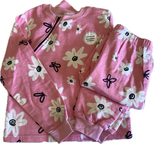 RIGHT ZIPPER Flannel Pink Flower PJ’s Size 6