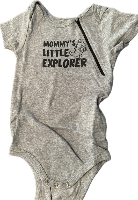 GENTLY USED Mommy's Little Explorer Onesie LEFT ZIPPER