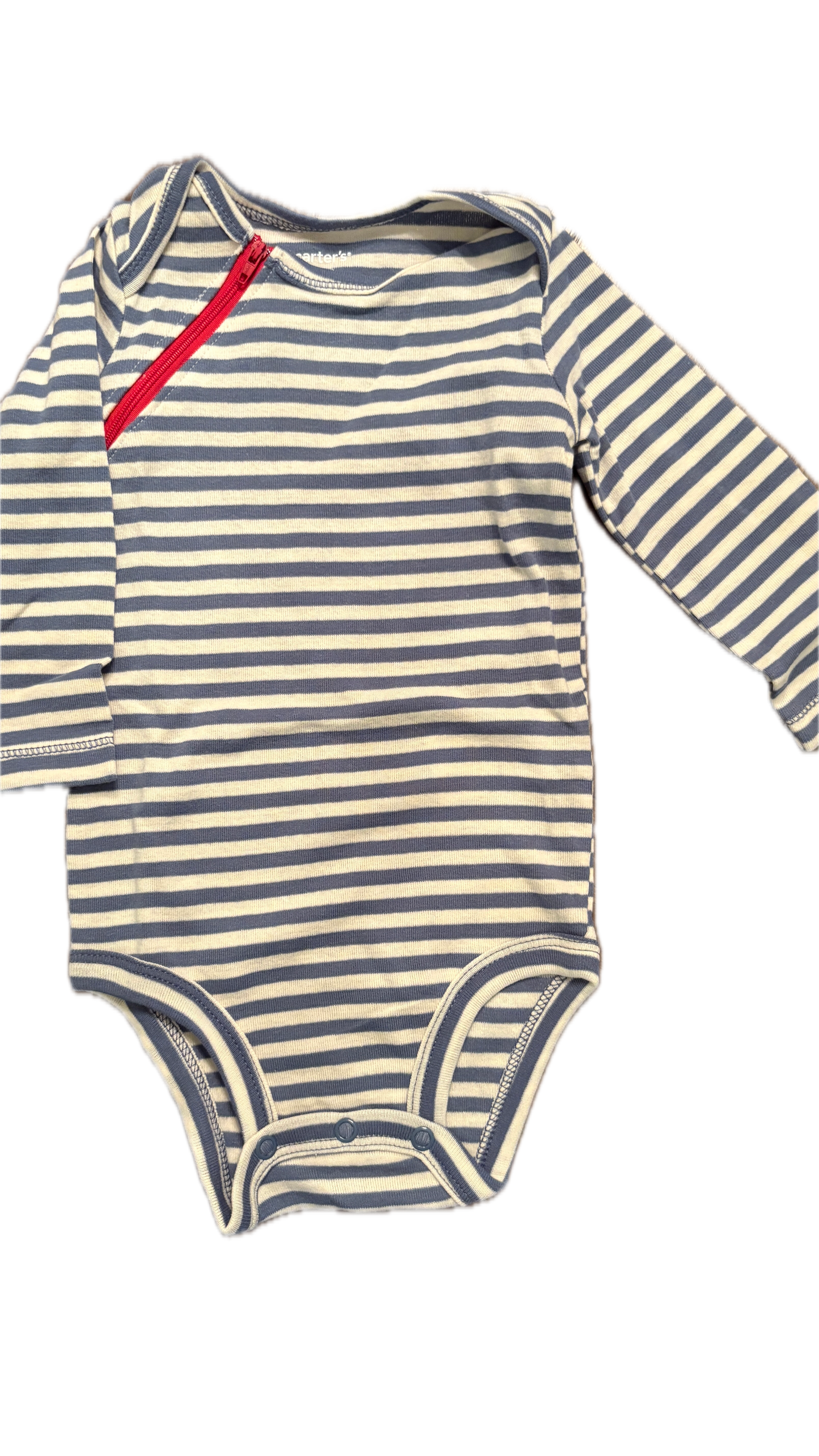 RIGHT ZIPPER Blue Stripe Onesie