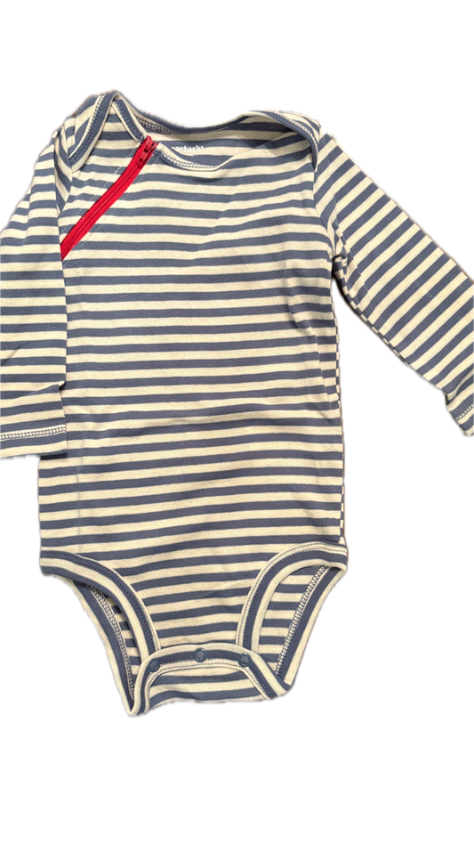 RIGHT ZIPPER Blue Stripe Onesie